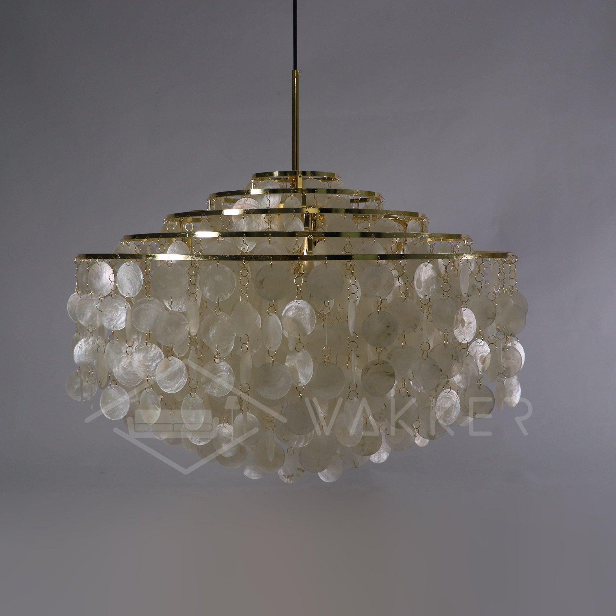 Modern Round Shell Pendant Light Coastal Chandelier for Living Room and Bedroom