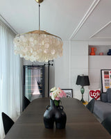 Modern Round Shell Pendant Light Coastal Chandelier for Living Room and Bedroom