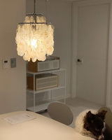 Modern Round Shell Pendant Light Coastal Chandelier for Living Room and Bedroom