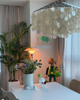Modern Round Shell Pendant Light Coastal Chandelier for Living Room and Bedroom