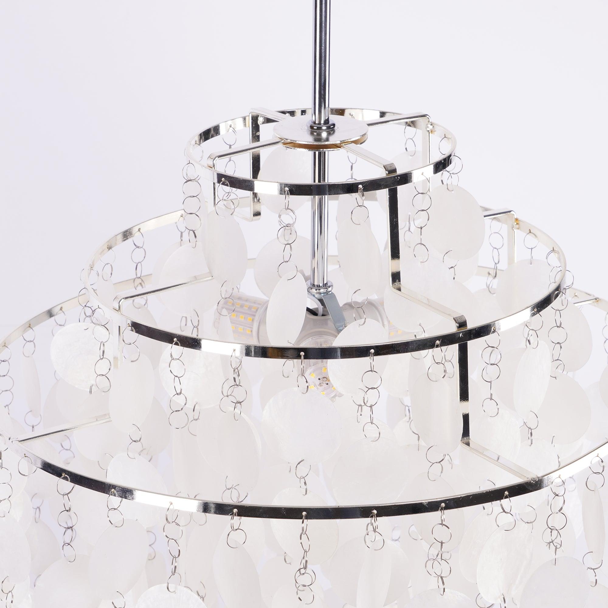Modern Round Shell Pendant Light Coastal Chandelier for Living Room and Bedroom