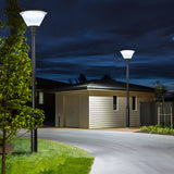 Modern Round Solar LED Outdoor Lamp Post Black Finish Dusk to Dawn Sensor Lighting