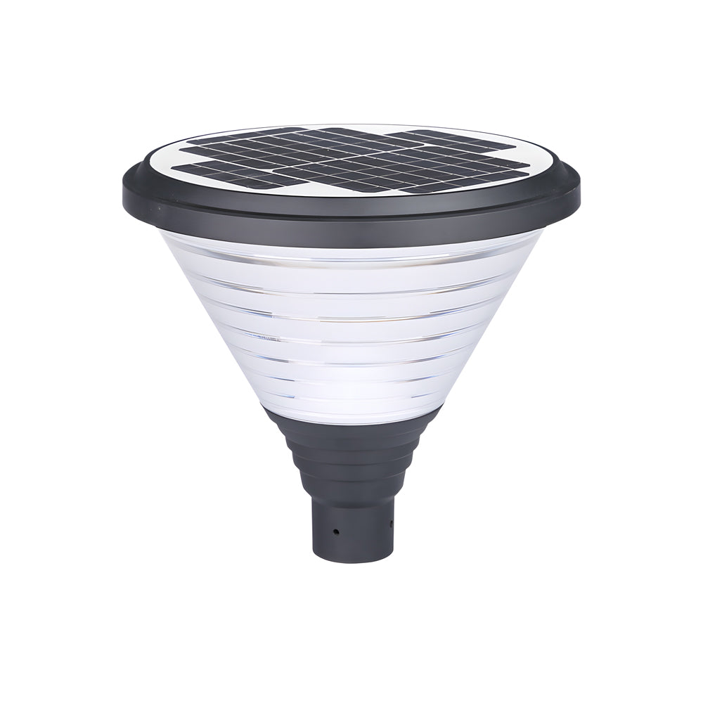 Modern Round Solar LED Outdoor Lamp Post Black Finish Dusk to Dawn Sensor Lighting