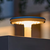 Modern Round Solar LED Outdoor Post Light with Dual Motion Sensor and IP55 Waterproof Gray Finish