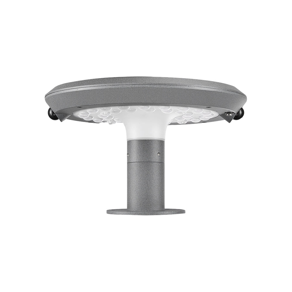 Modern Round Solar LED Outdoor Post Light with Dual Motion Sensor and IP55 Waterproof Gray Finish