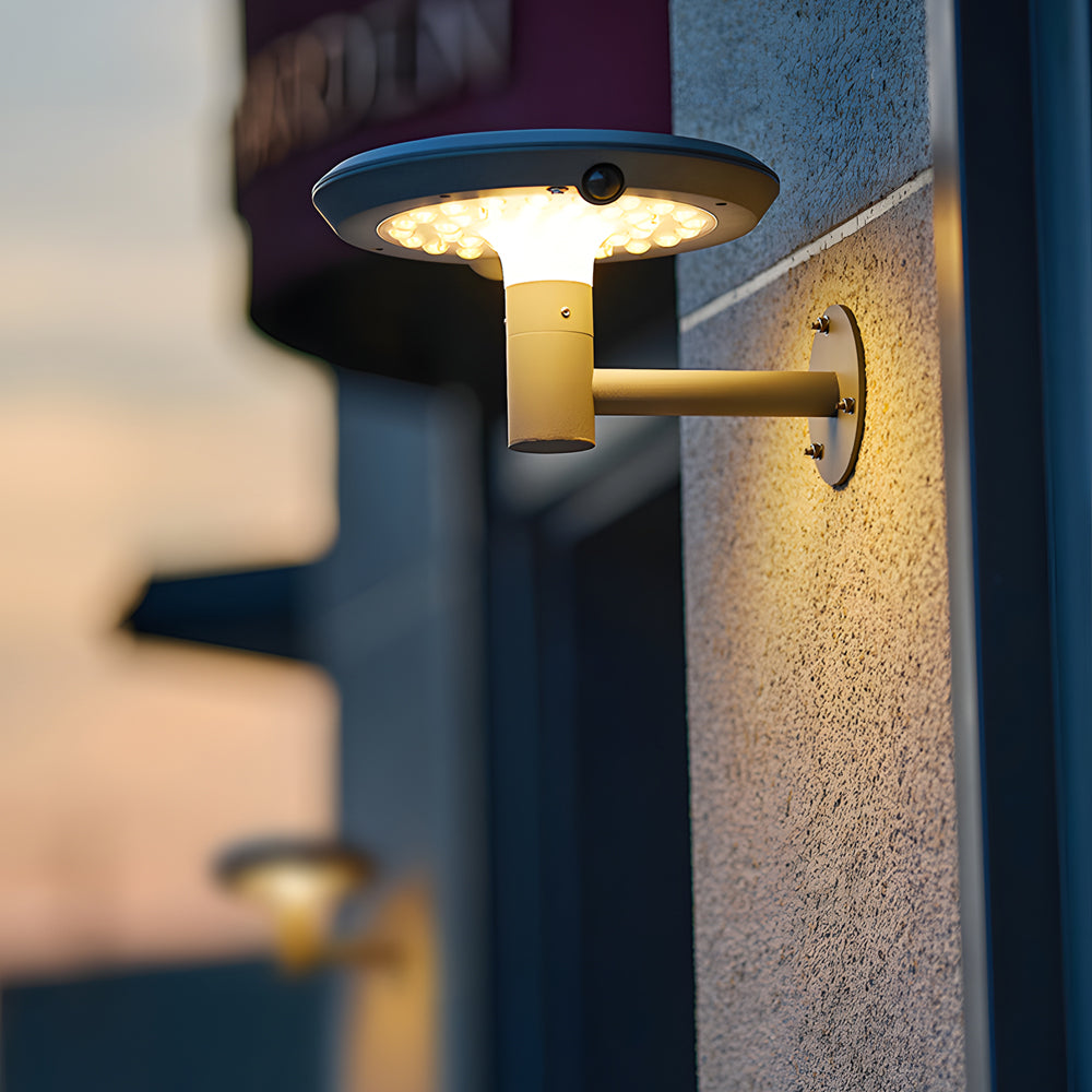 Modern Round Solar Powered Outdoor Wall Light with Dual Motion Sensor in Gray