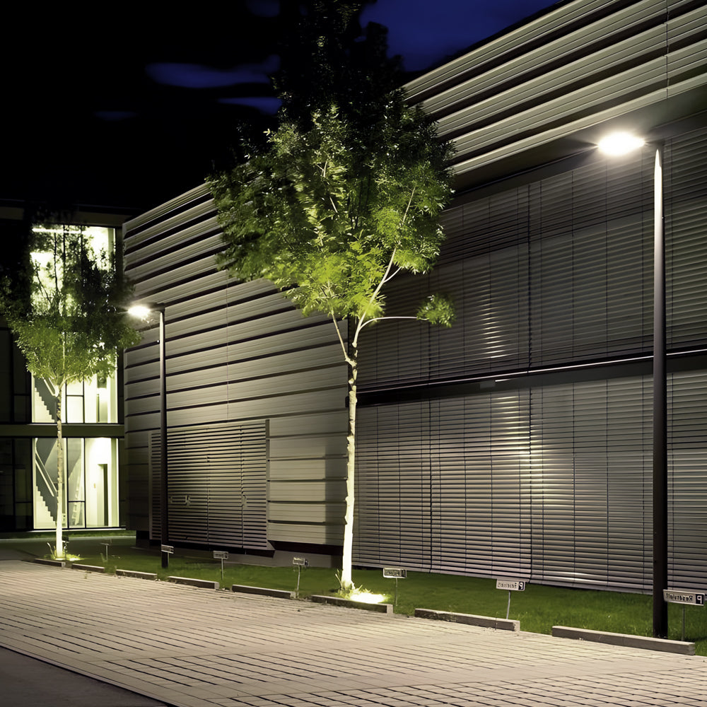 Modern Round Waterproof LED Outdoor Post Top Light Single or Double Arm Black Aluminum Pathway Fixture