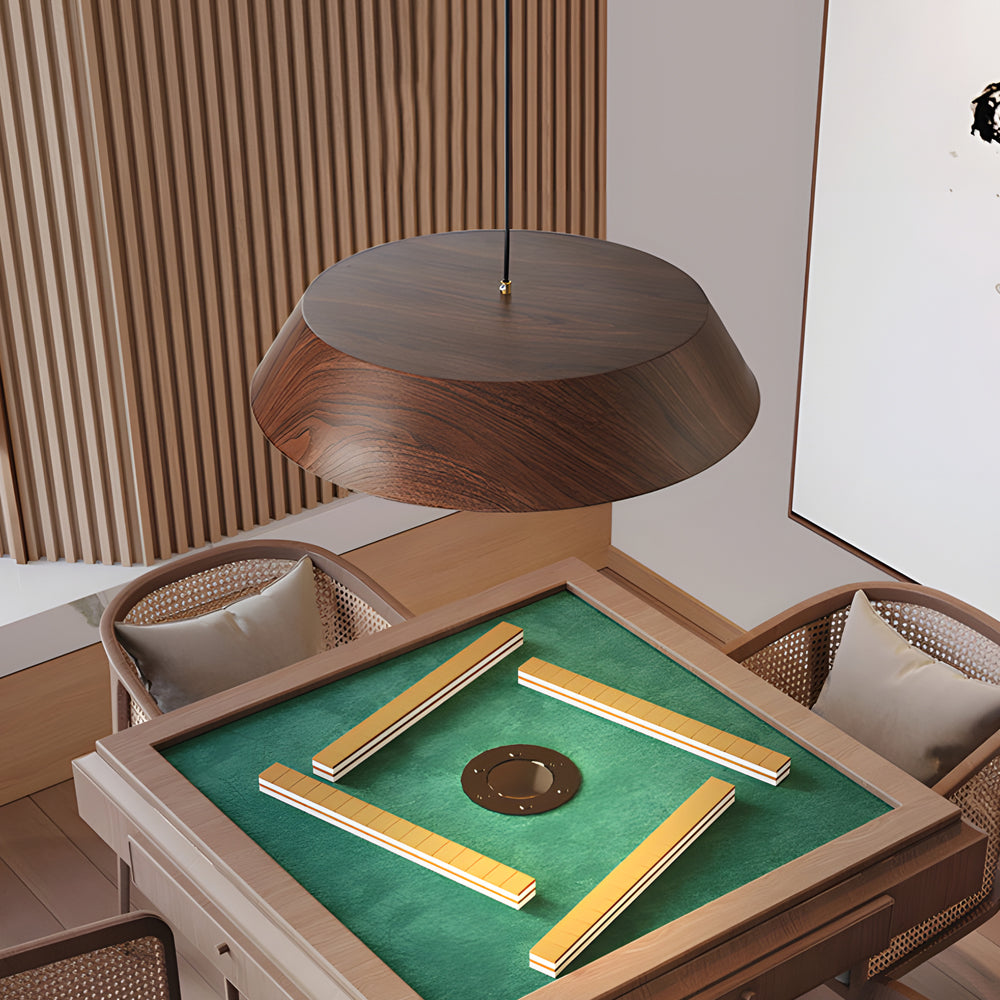 Modern Round Wood Grain LED Pendant Light Japanese Style 15 Inch Nordic Hanging Lamp