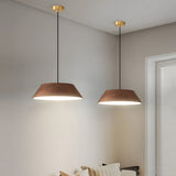 Modern Round Wood Grain LED Pendant Light Japanese Style 15 Inch Nordic Hanging Lamp
