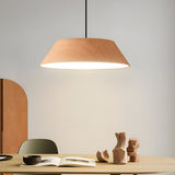 Modern Round Wood Grain LED Pendant Light Japanese Style 15 Inch Nordic Hanging Lamp