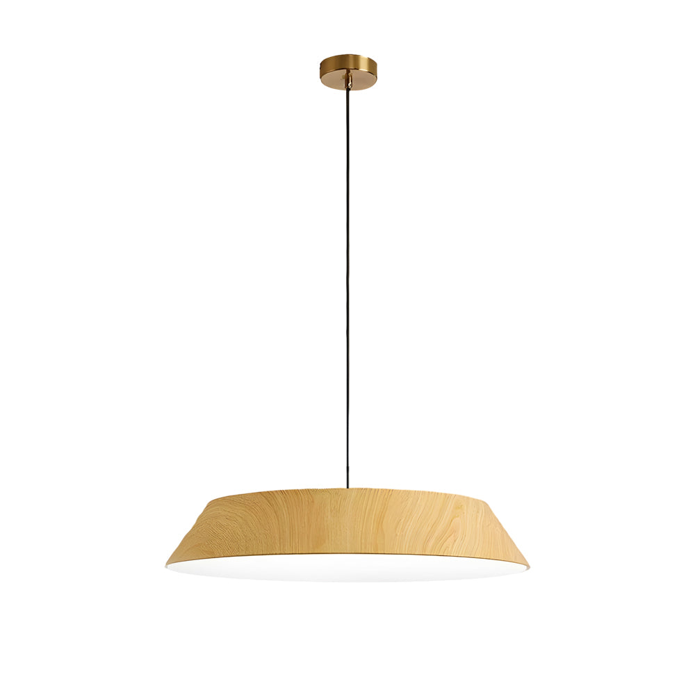Modern Round Wood Grain LED Pendant Light Japanese Style 15 Inch Nordic Hanging Lamp
