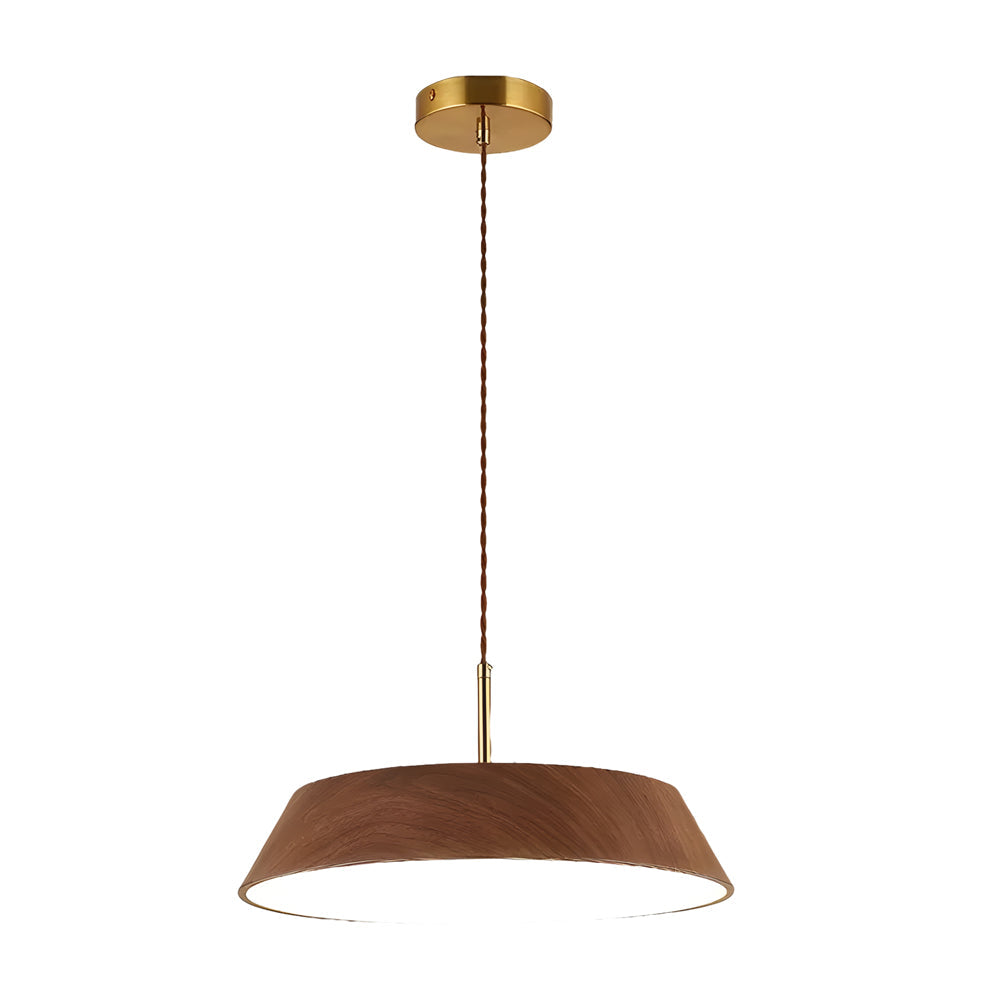Modern Round Wood Grain LED Pendant Light Japanese Style 15 Inch Nordic Hanging Lamp