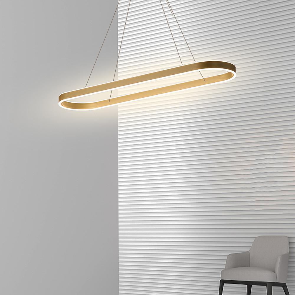Modern Rounded Rectangle LED Pendant Light Dimmable Chandelier for Dining Room and Living Room