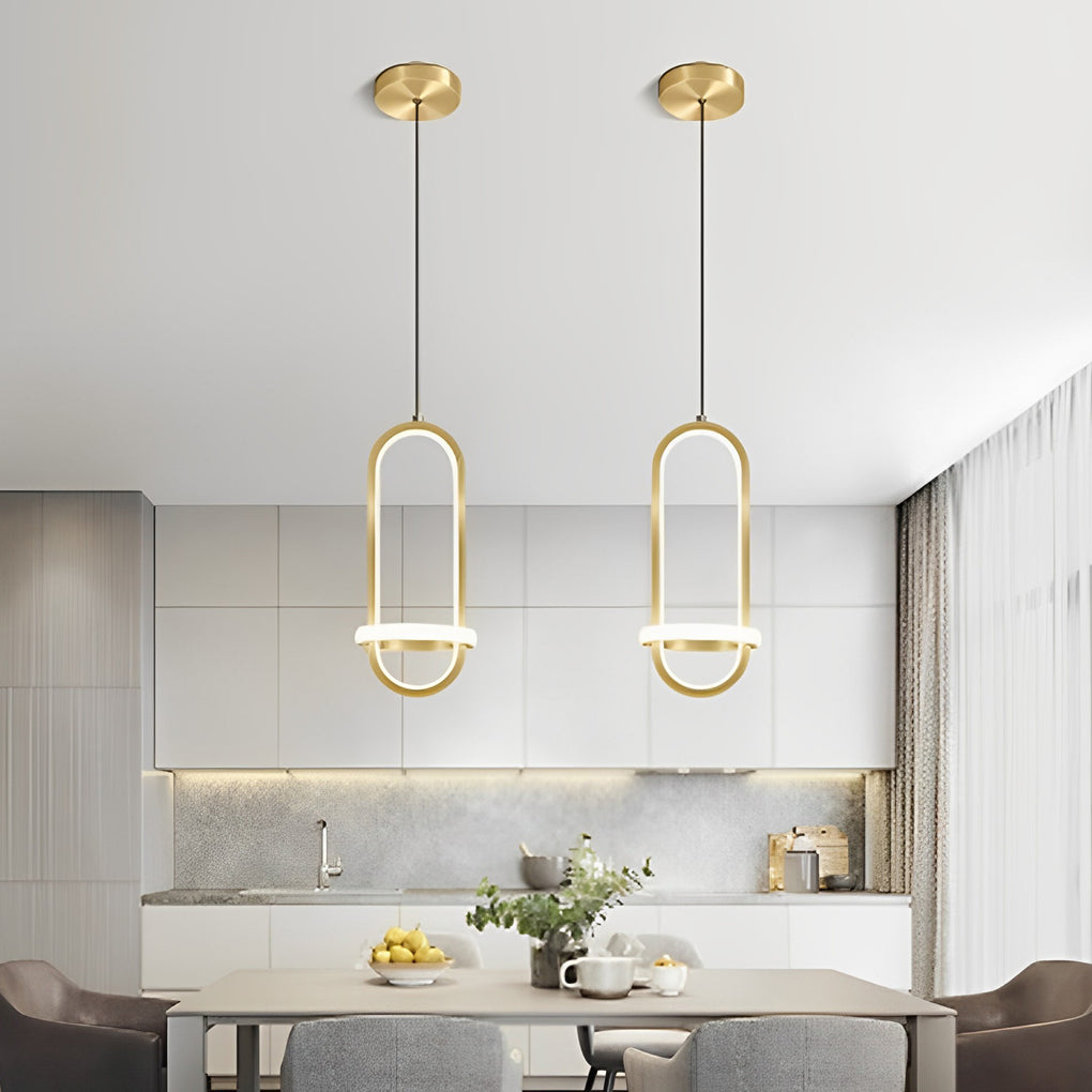 Modern Rounded Rectangle LED Pendant Light Fixture for Kitchen Island and Living Room