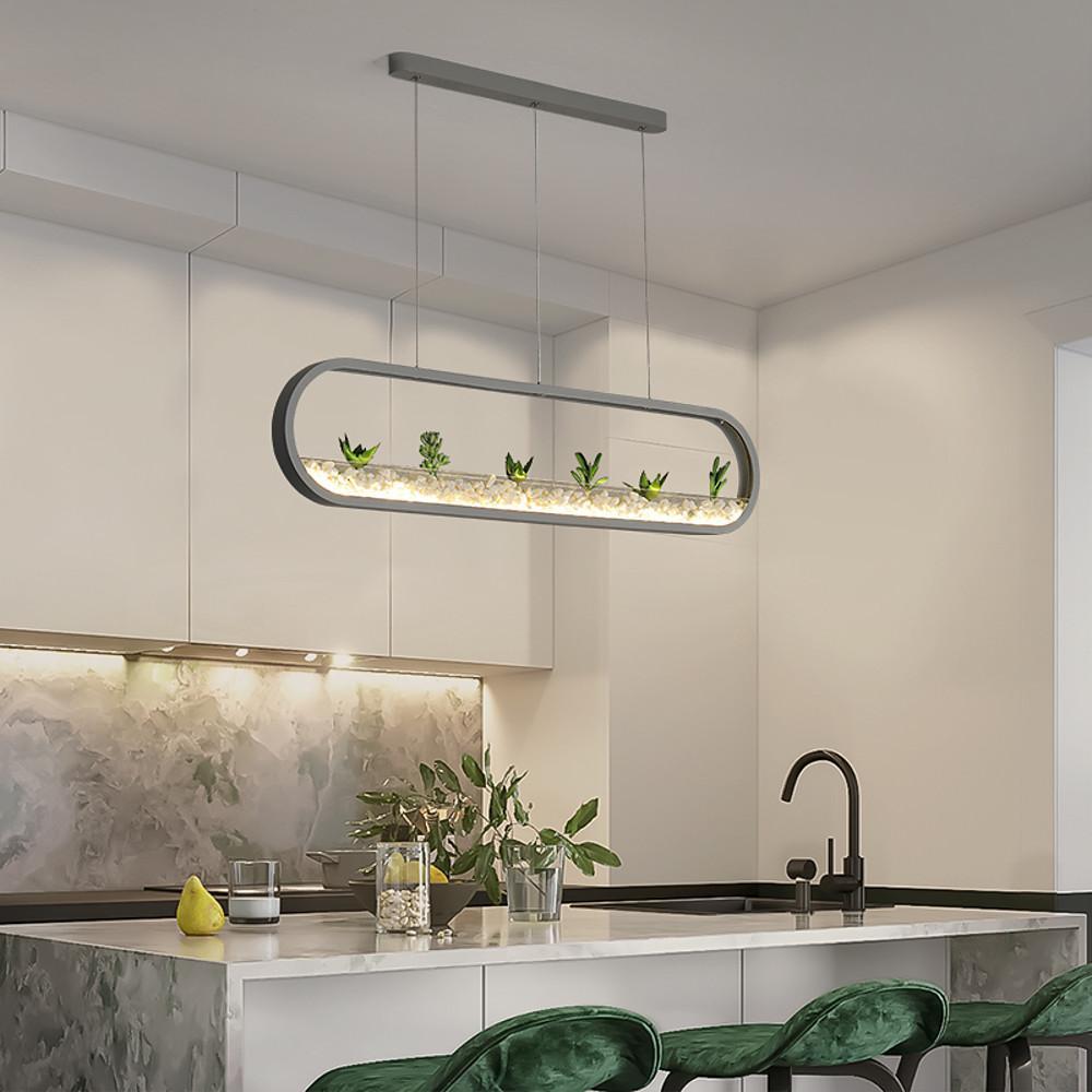 Modern Rounded Rectangular LED Pendant Light Fixture for Kitchen Island and Dining Room
