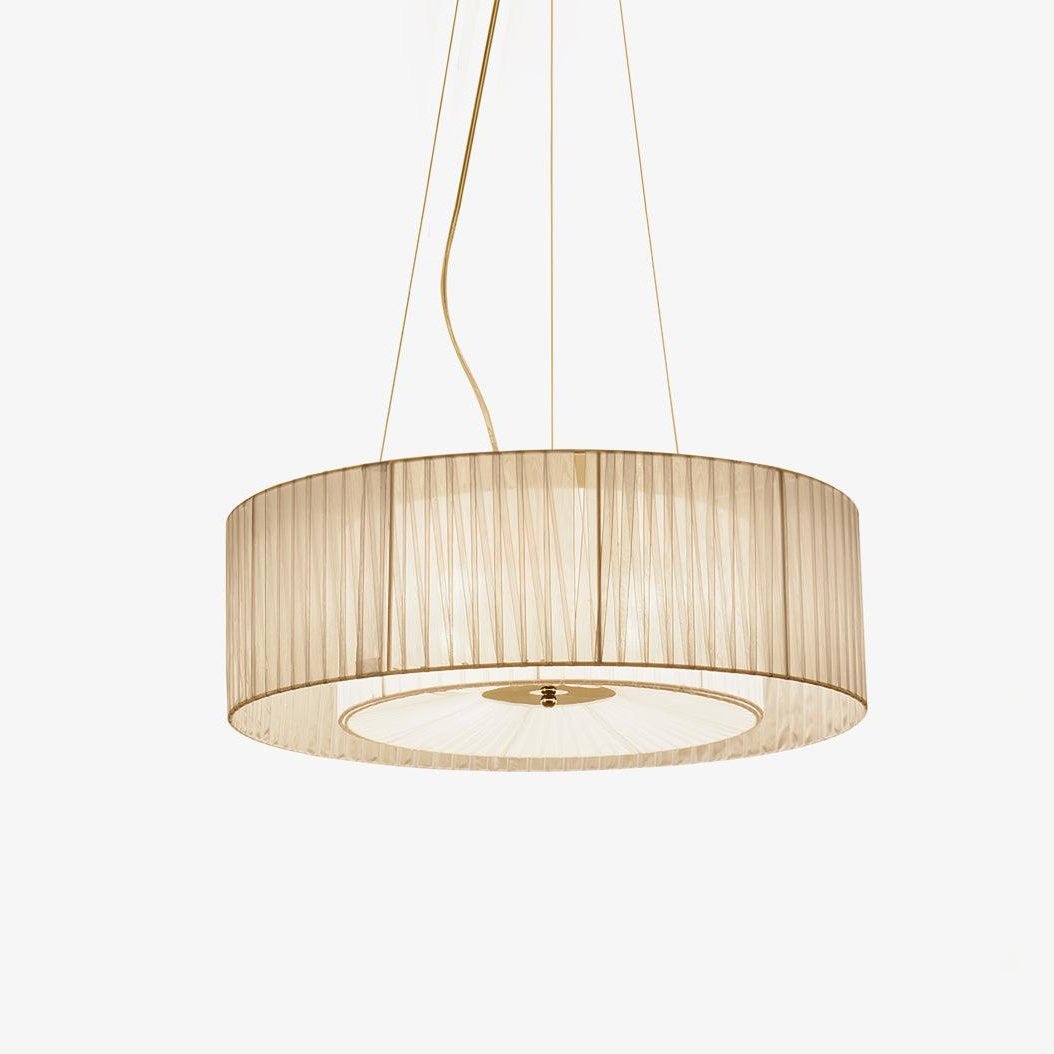 Modern Ruffle Pleated Fabric Pendant Light Japanese Style Beige Ceiling Hanging Lamp