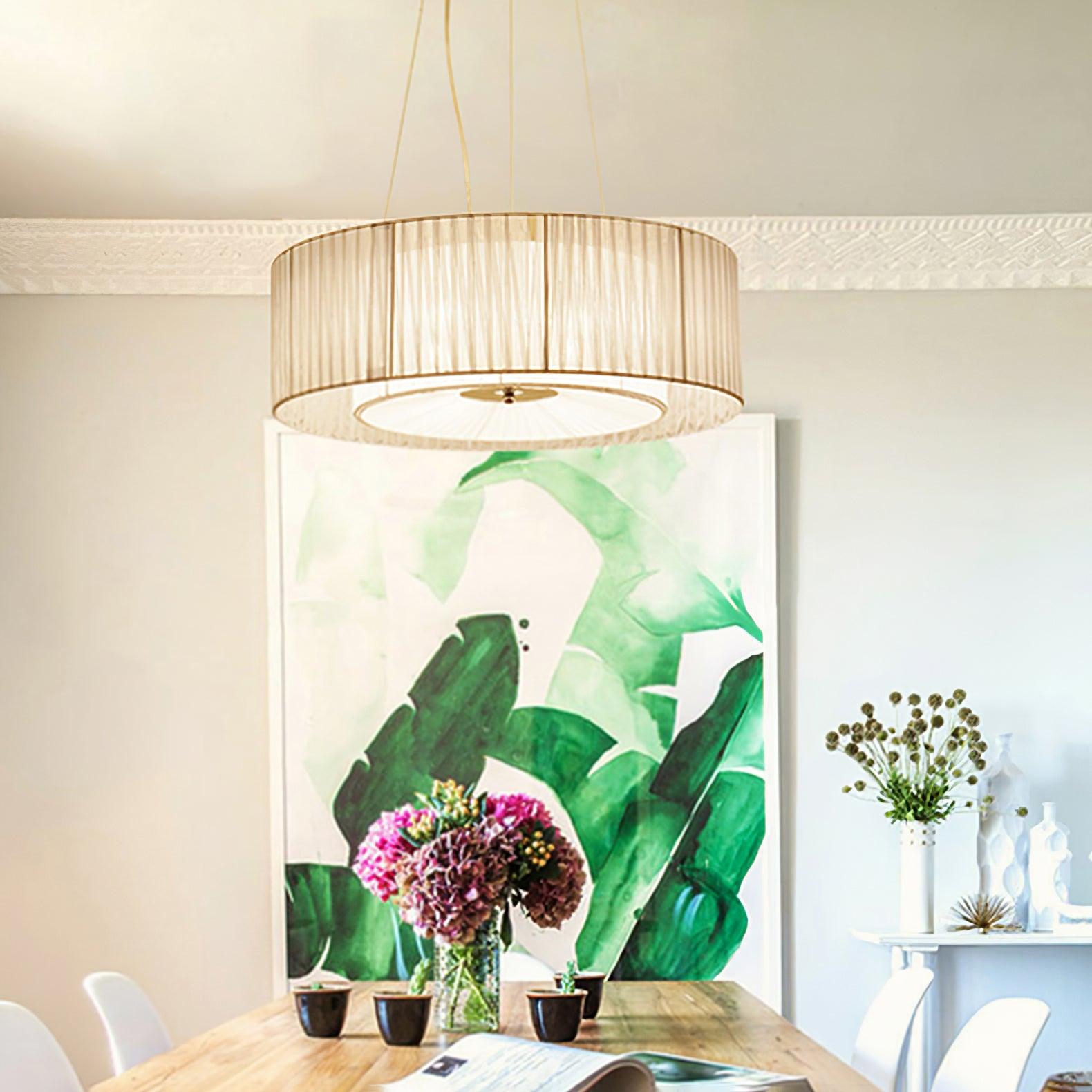 Modern Ruffle Pleated Fabric Pendant Light Japanese Style Beige Ceiling Hanging Lamp