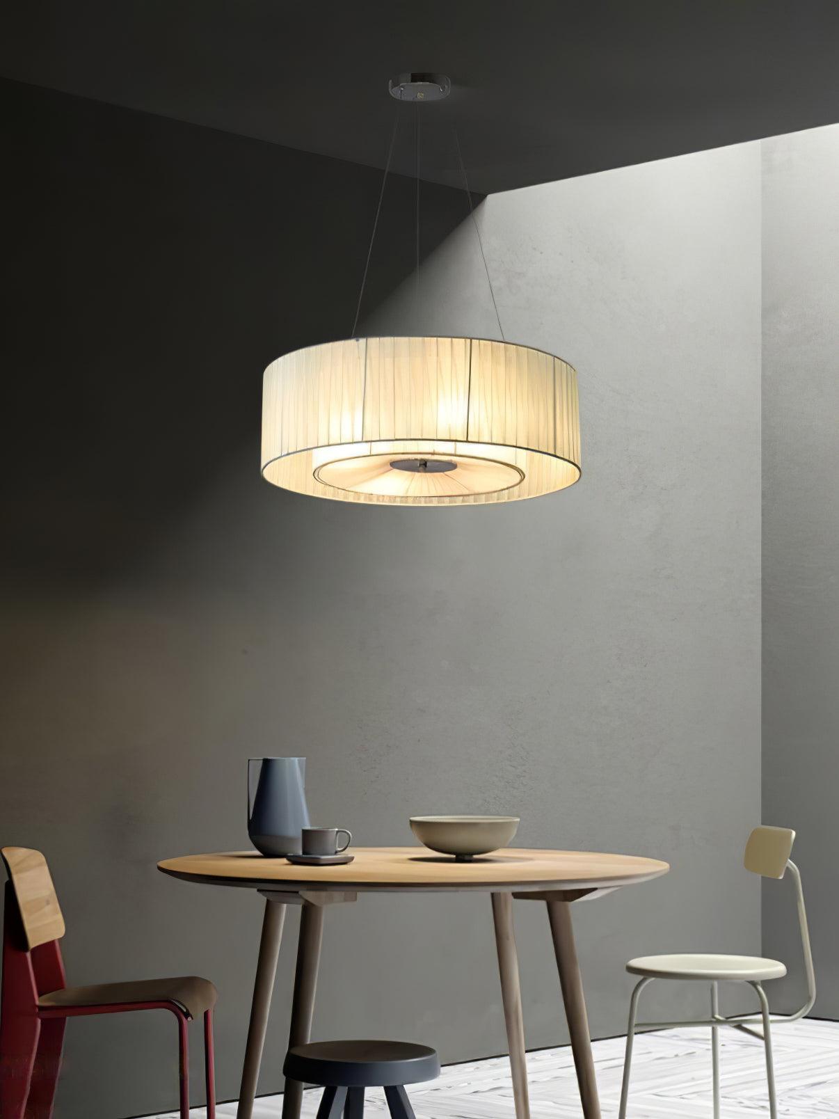Modern Ruffle Pleated Fabric Pendant Light Japanese Style Beige Ceiling Hanging Lamp
