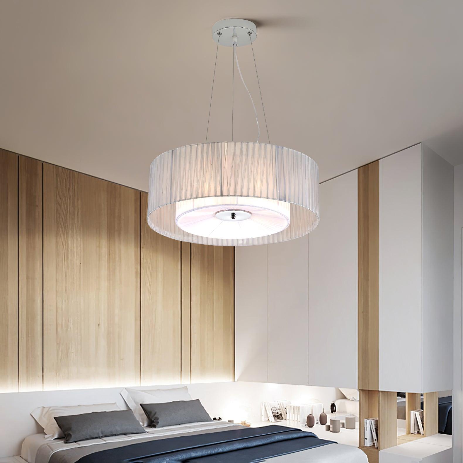 Modern Ruffle Pleated Fabric Pendant Light Japanese Style Beige Ceiling Hanging Lamp