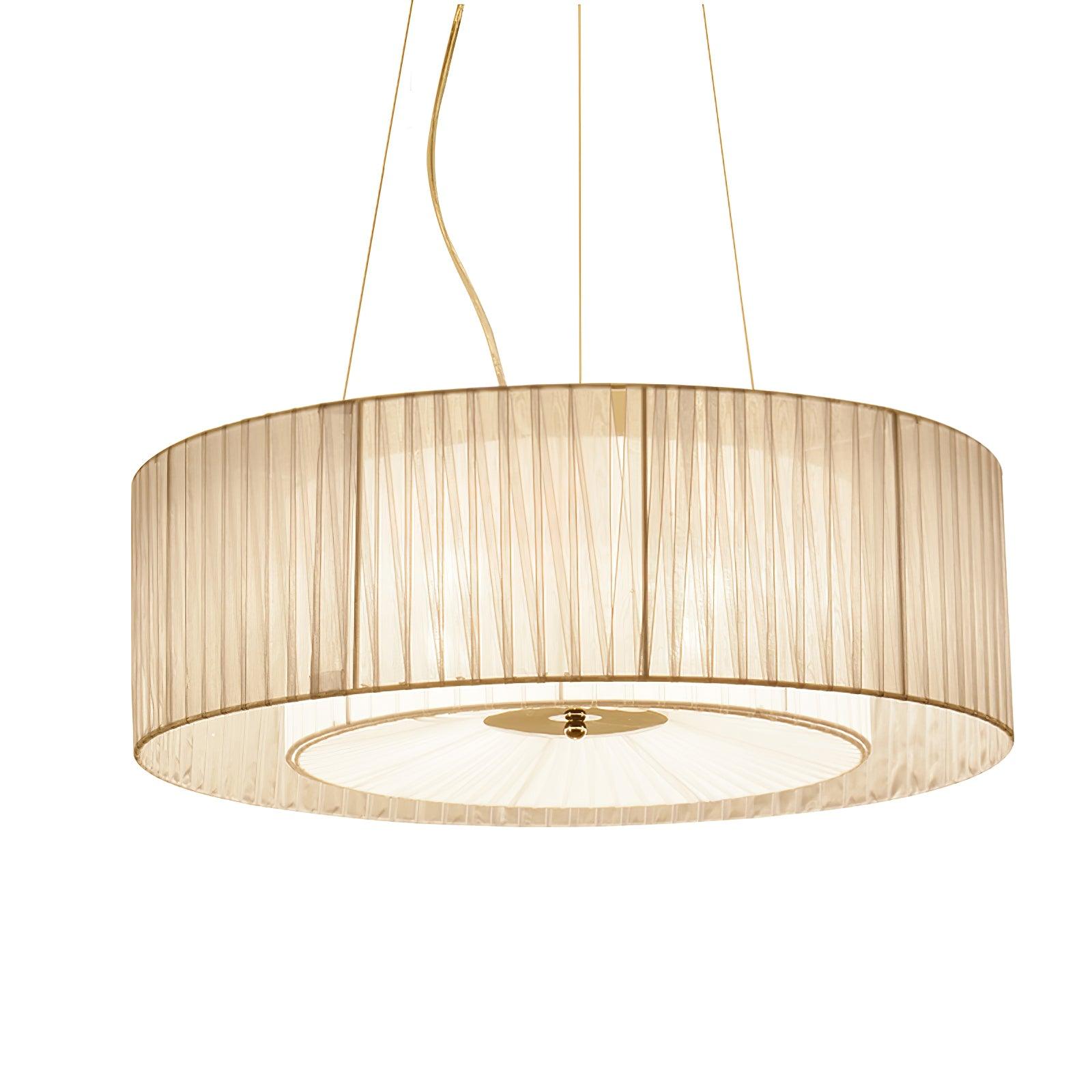 Modern Ruffle Pleated Fabric Pendant Light Japanese Style Beige Ceiling Hanging Lamp