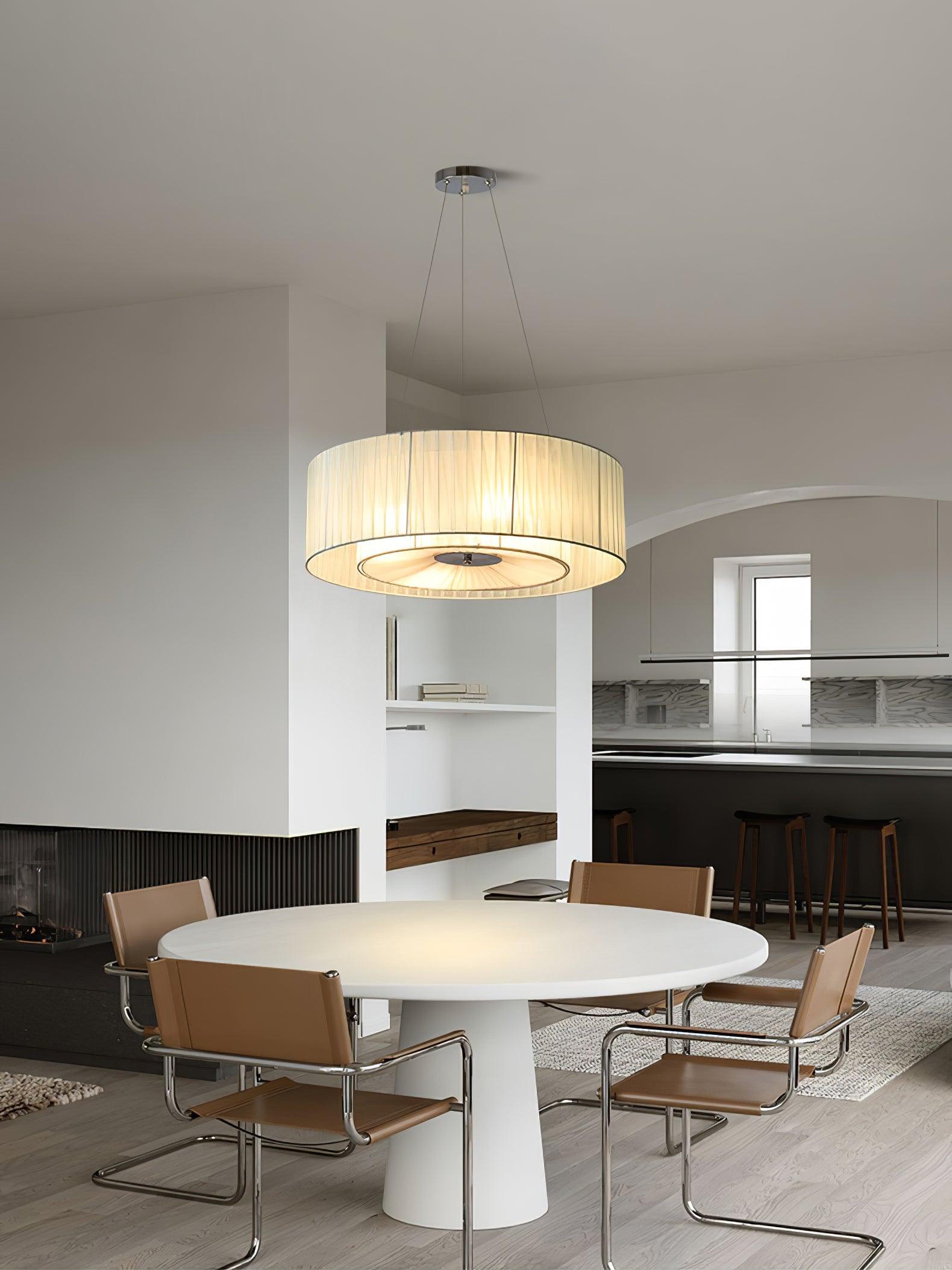 Modern Ruffle Pleated Fabric Pendant Light Japanese Style Beige Ceiling Hanging Lamp