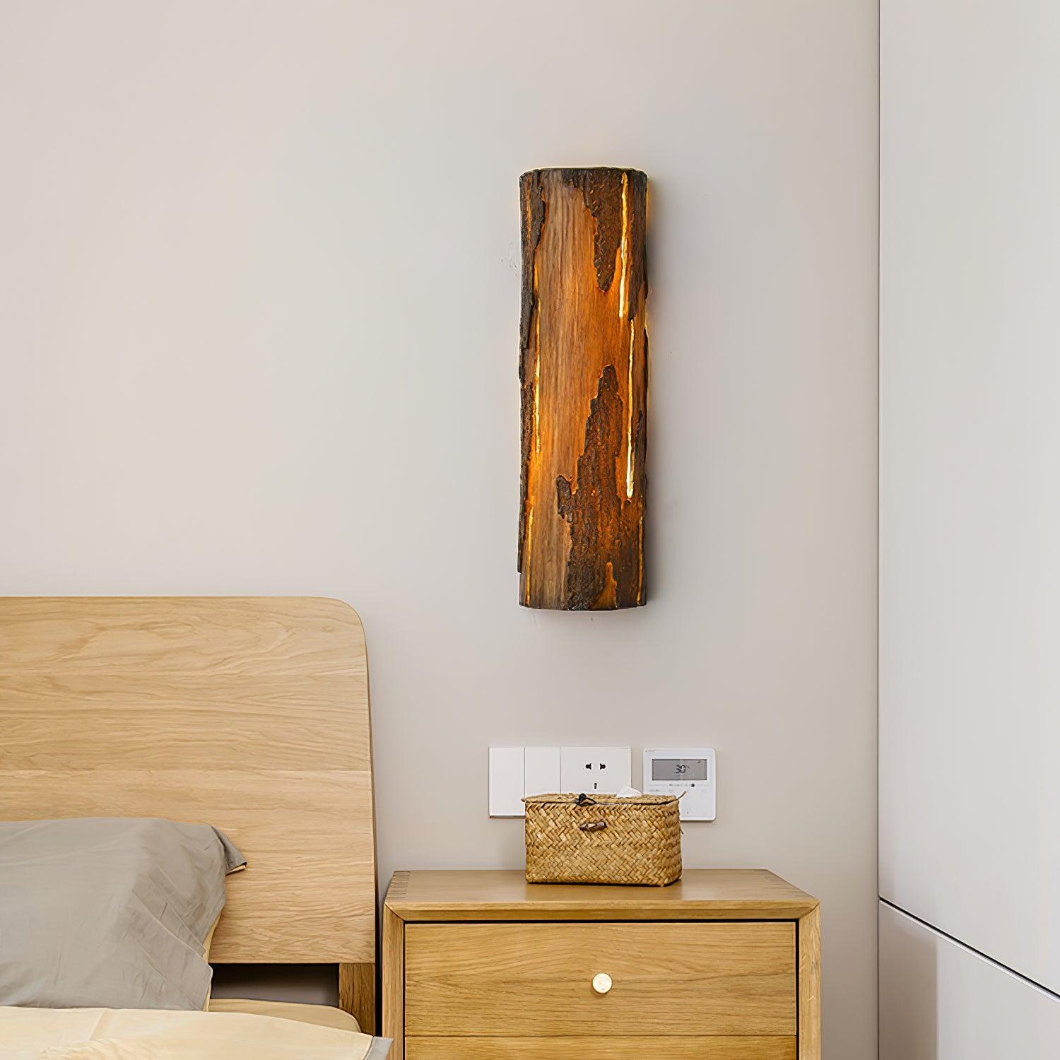 Modern Rustic Bark Textured LED Wall Sconce Resin Interior Bracket Light