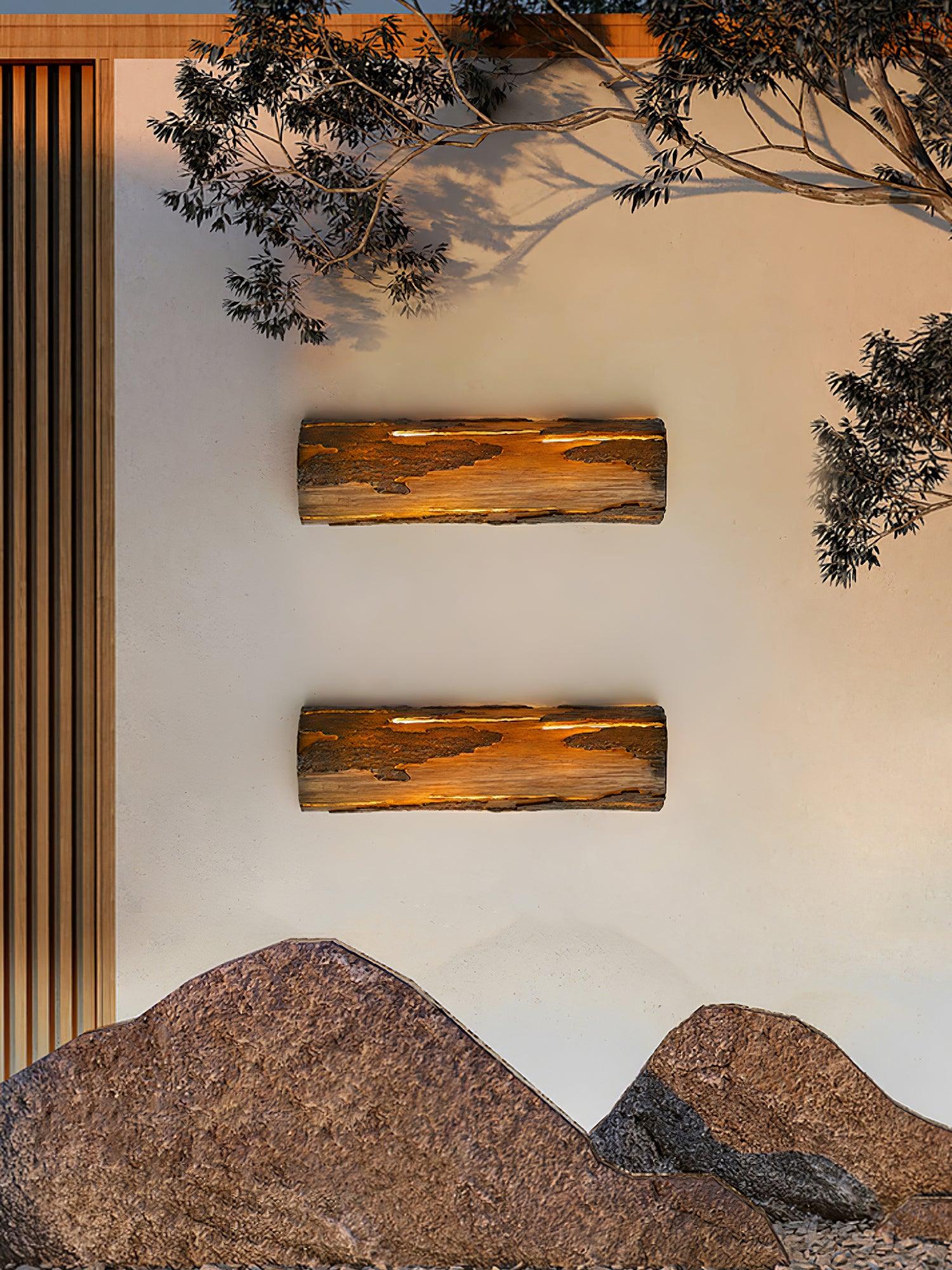 Modern Rustic Bark Textured LED Wall Sconce Resin Interior Bracket Light