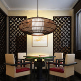 Modern Rustic Dark Brown Bamboo Round Pendant Light for Kitchen Island and Dining Room Lighting