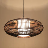 Modern Rustic Dark Brown Bamboo Round Pendant Light for Kitchen Island and Dining Room Lighting