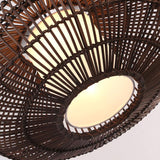 Modern Rustic Dark Brown Bamboo Round Pendant Light for Kitchen Island and Dining Room Lighting