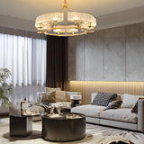 Modern Rustic Round Crystal Chandelier with Three Step Dimming Metal Frame for Living Room