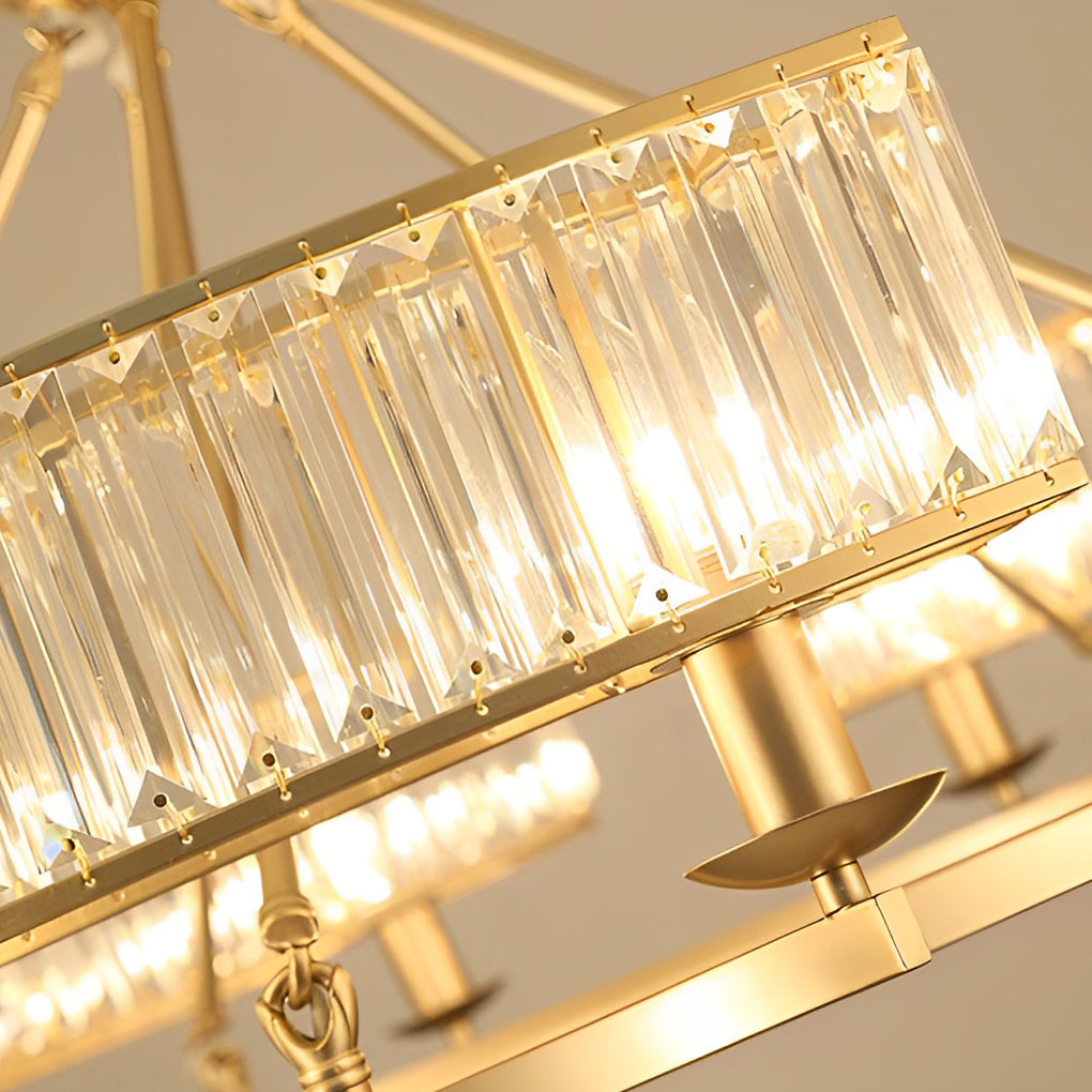 Modern Rustic Round Crystal Chandelier with Three Step Dimming Metal Frame for Living Room