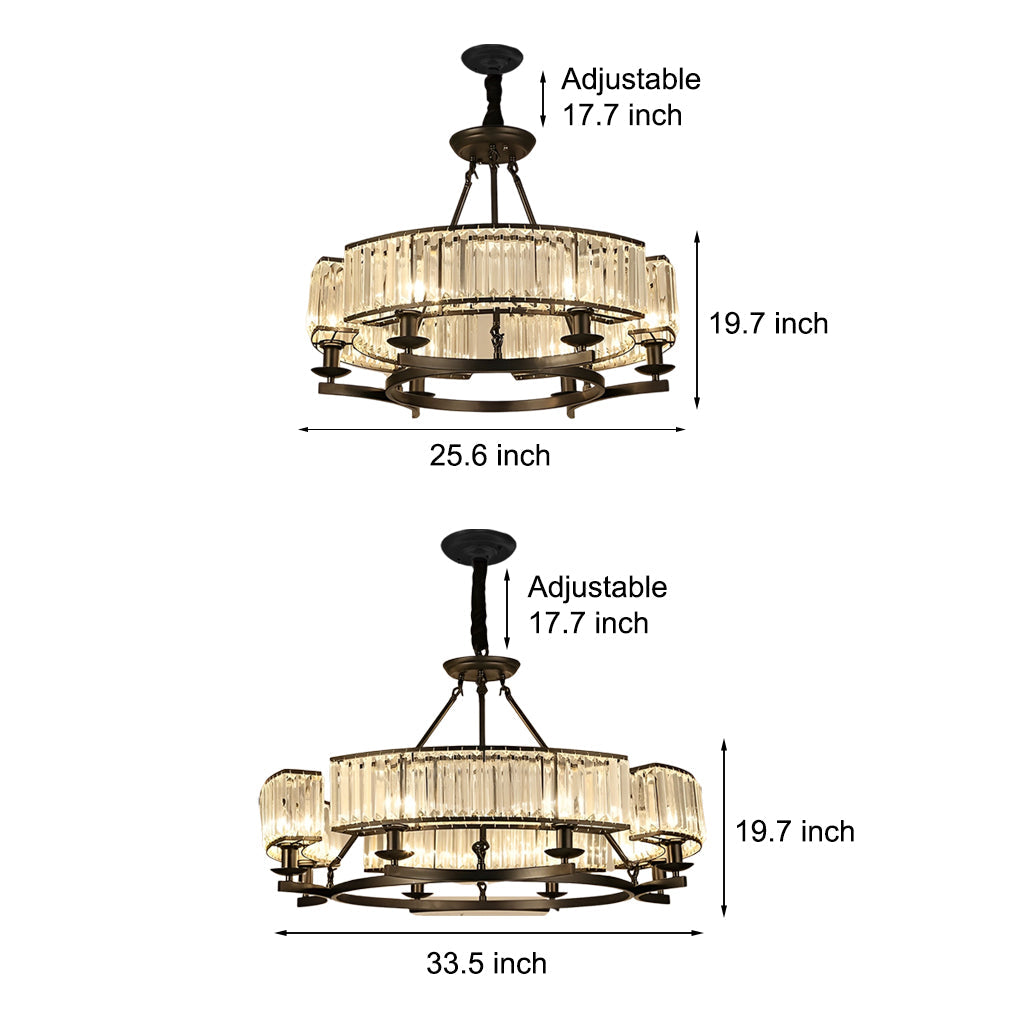 Modern Rustic Round Crystal Chandelier with Three Step Dimming Metal Frame for Living Room