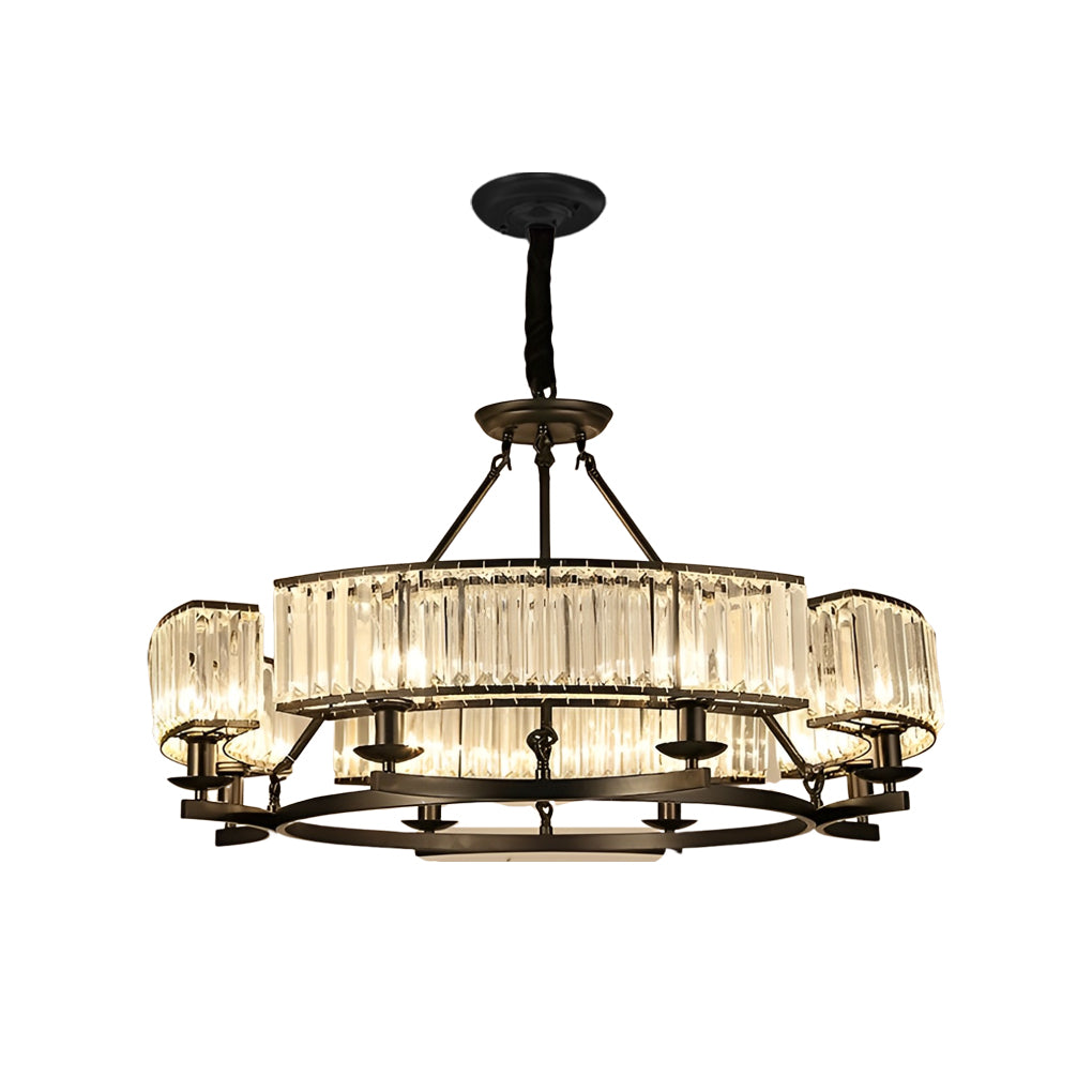 Modern Rustic Round Crystal Chandelier with Three Step Dimming Metal Frame for Living Room