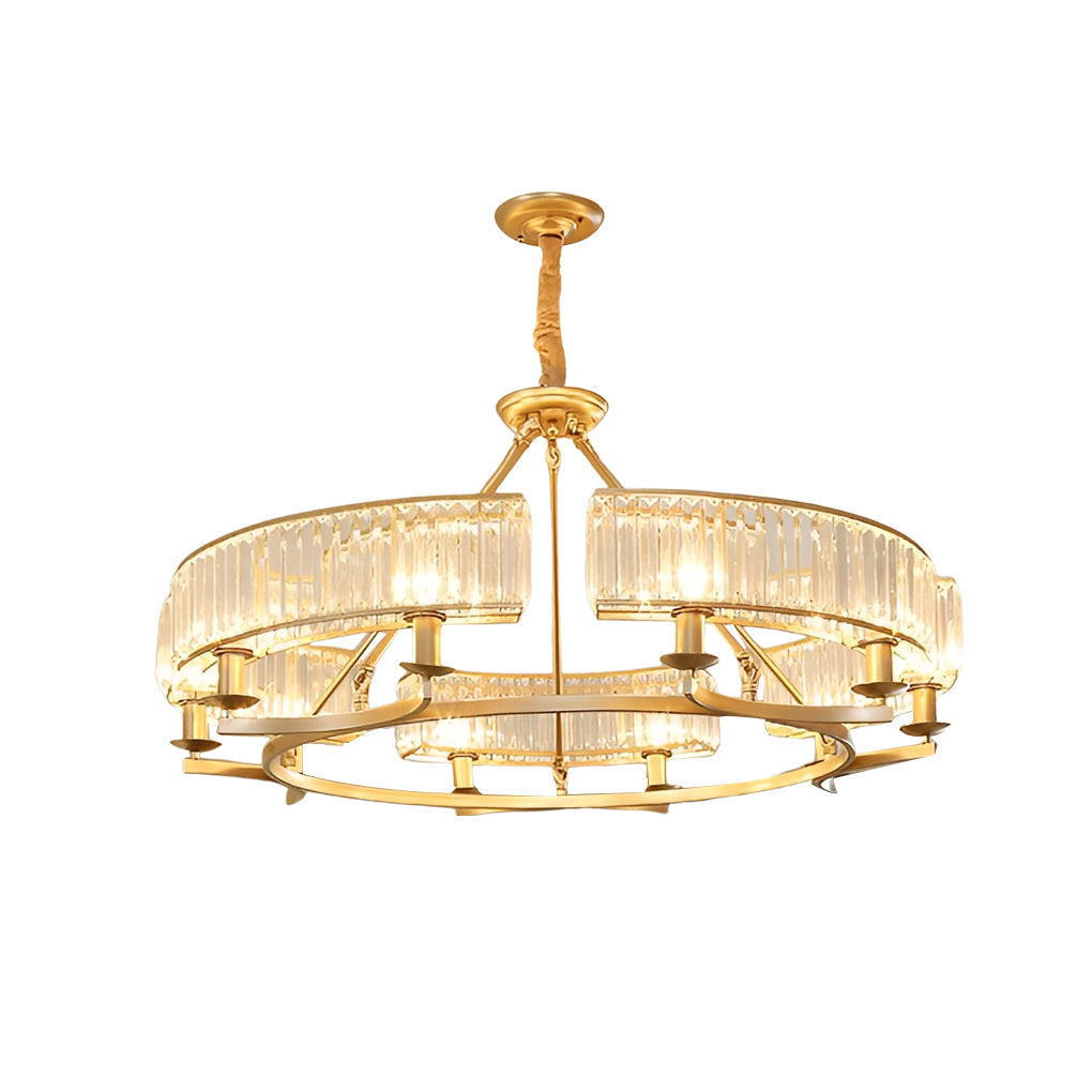 Modern Rustic Round Crystal Chandelier with Three Step Dimming Metal Frame for Living Room