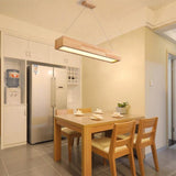 Modern Rustic Wood LED Rectangular Chandelier for Dining Room and Kitchen Island Lighting