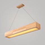 Modern Rustic Wood LED Rectangular Chandelier for Dining Room and Kitchen Island Lighting