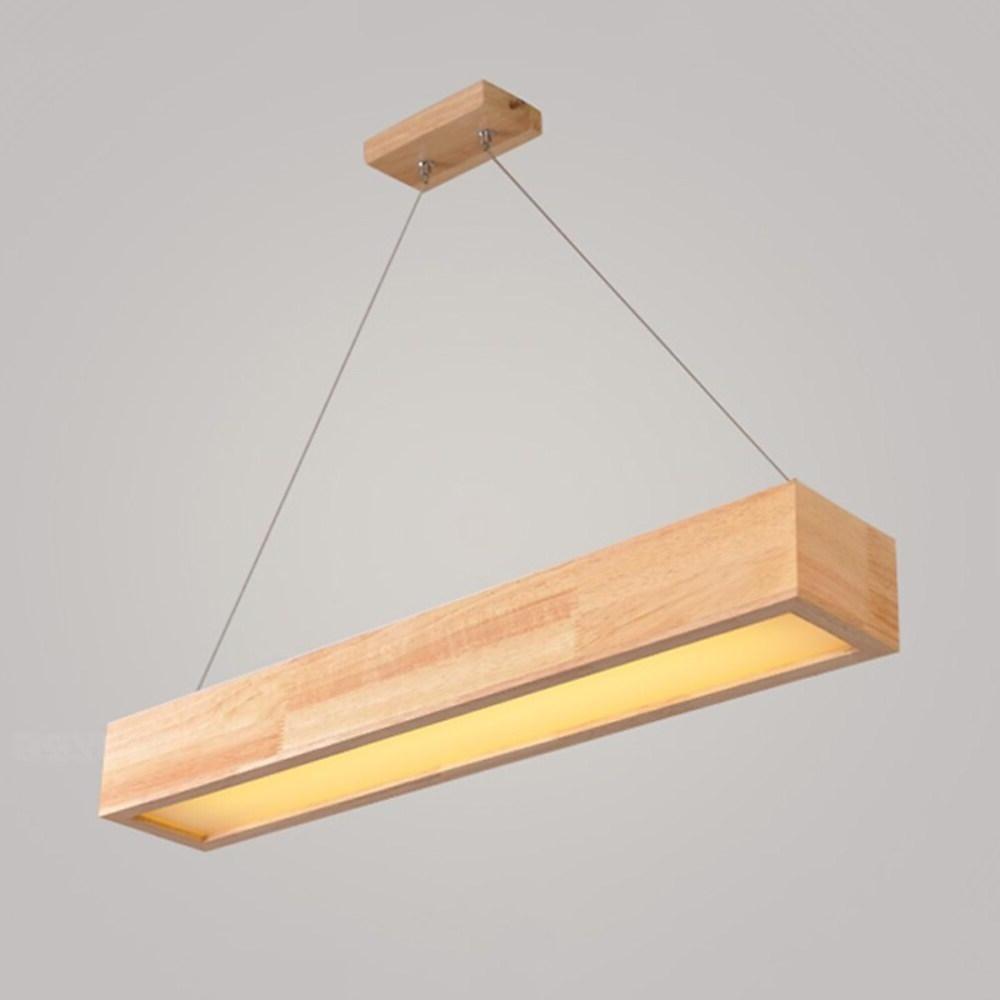 Modern Rustic Wood LED Rectangular Chandelier for Dining Room and Kitchen Island Lighting