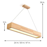 Modern Rustic Wood LED Rectangular Chandelier for Dining Room and Kitchen Island Lighting