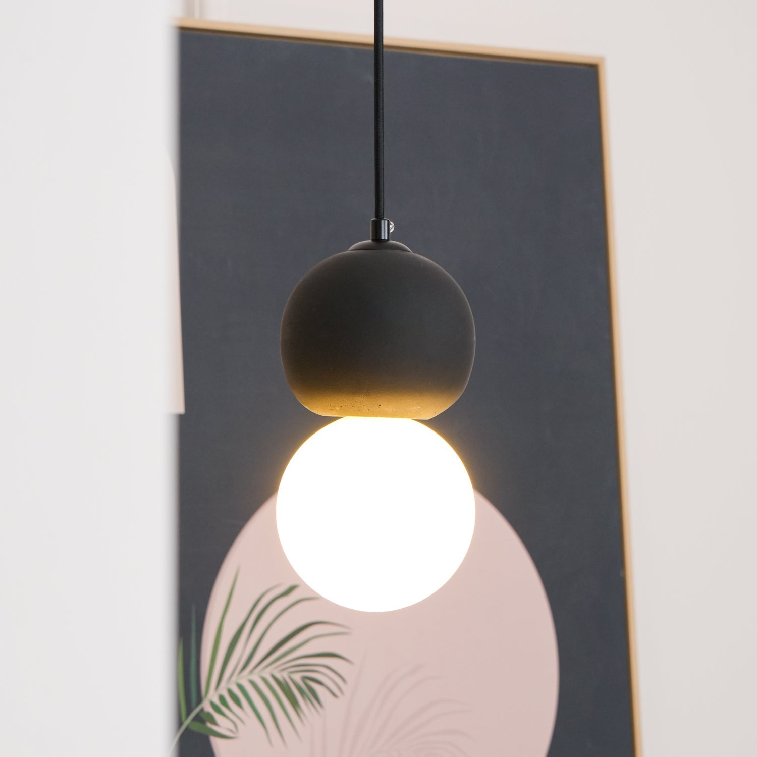 Modern Sandstone and Opal Glass Sphere Pendant Light for Minimalist Interior Decor