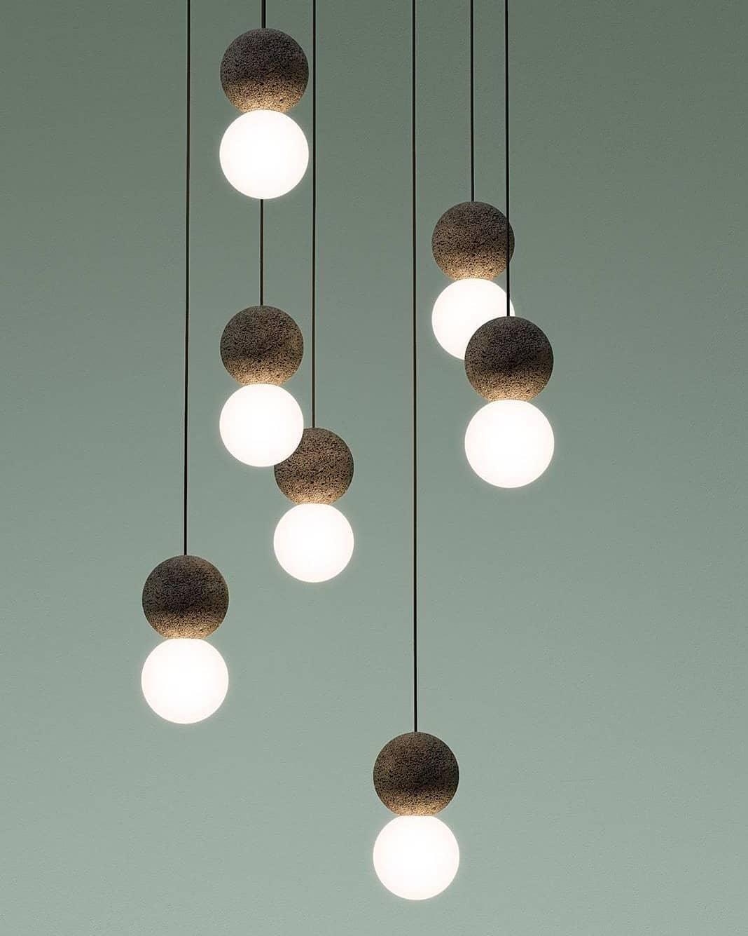Modern Sandstone and Opal Glass Sphere Pendant Light for Minimalist Interior Decor