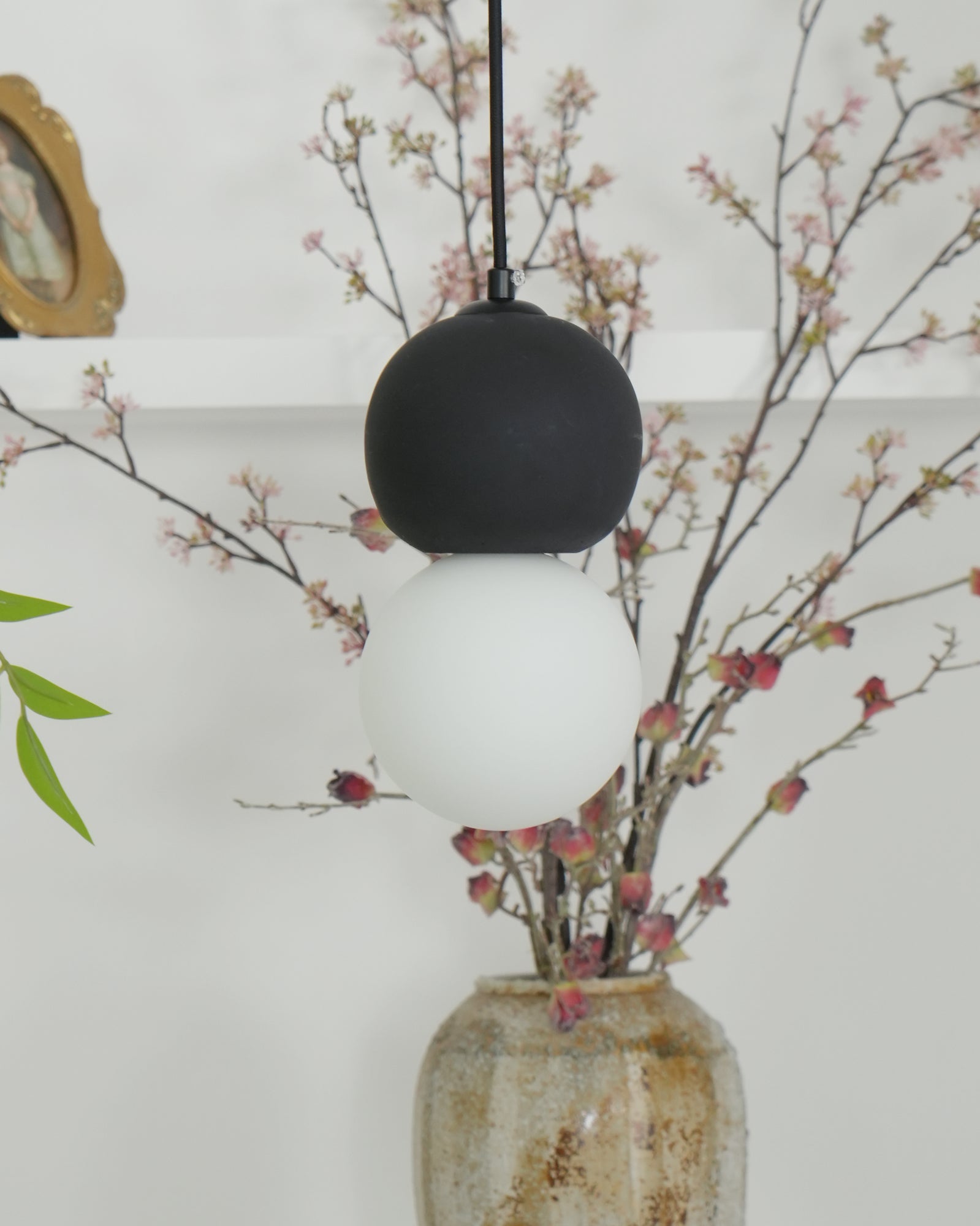 Modern Sandstone and Opal Glass Sphere Pendant Light for Minimalist Interior Decor