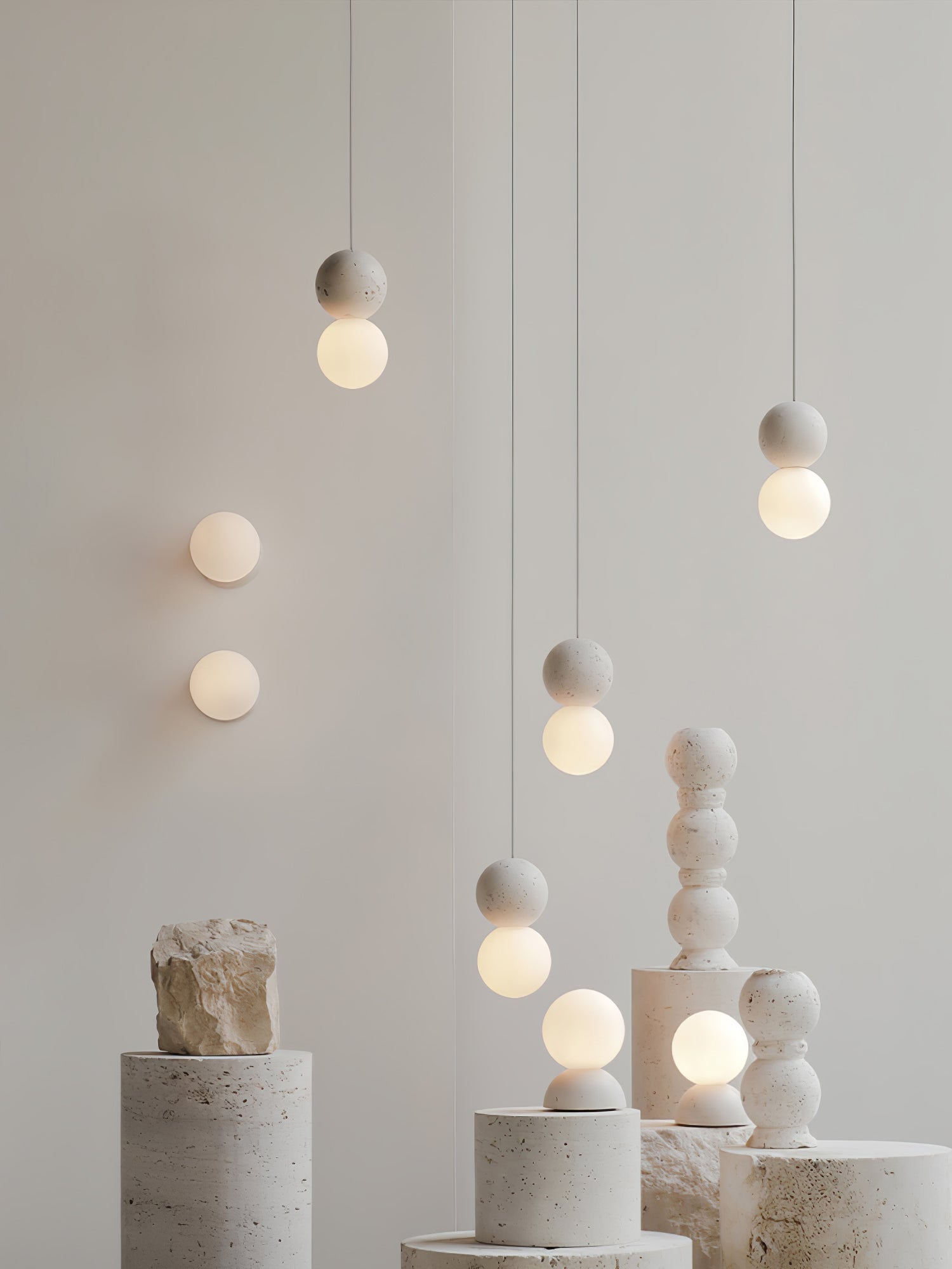 Modern Sandstone and Opal Glass Sphere Pendant Light for Minimalist Interior Decor