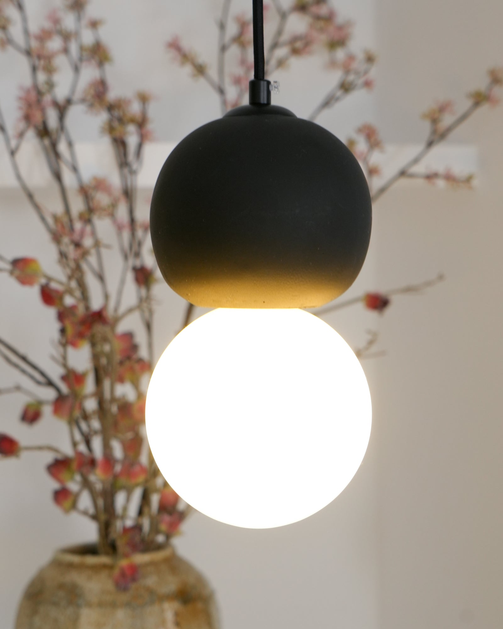 Modern Sandstone and Opal Glass Sphere Pendant Light for Minimalist Interior Decor
