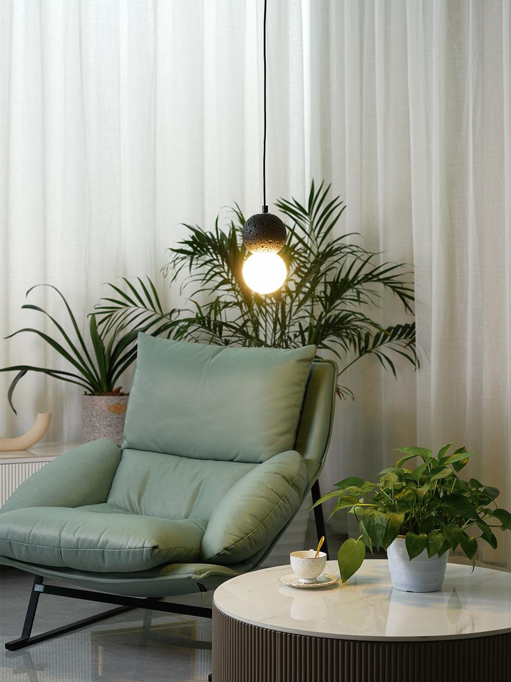 Modern Sandstone and Opal Glass Sphere Pendant Light for Minimalist Interior Decor