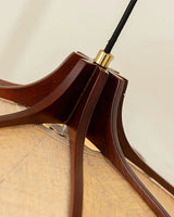 Modern Scalloped Fabric Pendant Light with Walnut Wood Accents for Kitchen and Living Room