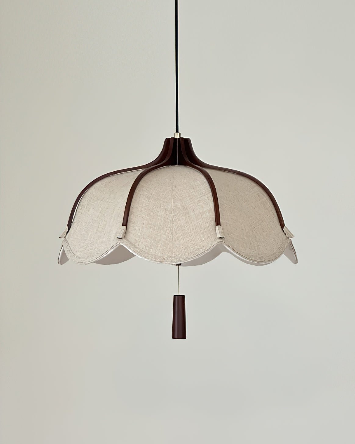 Modern Scalloped Fabric Pendant Light with Walnut Wood Accents for Kitchen and Living Room