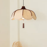 Modern Scalloped Fabric Pendant Light with Walnut Wood Accents for Kitchen and Living Room