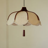 Modern Scalloped Fabric Pendant Light with Walnut Wood Accents for Kitchen and Living Room