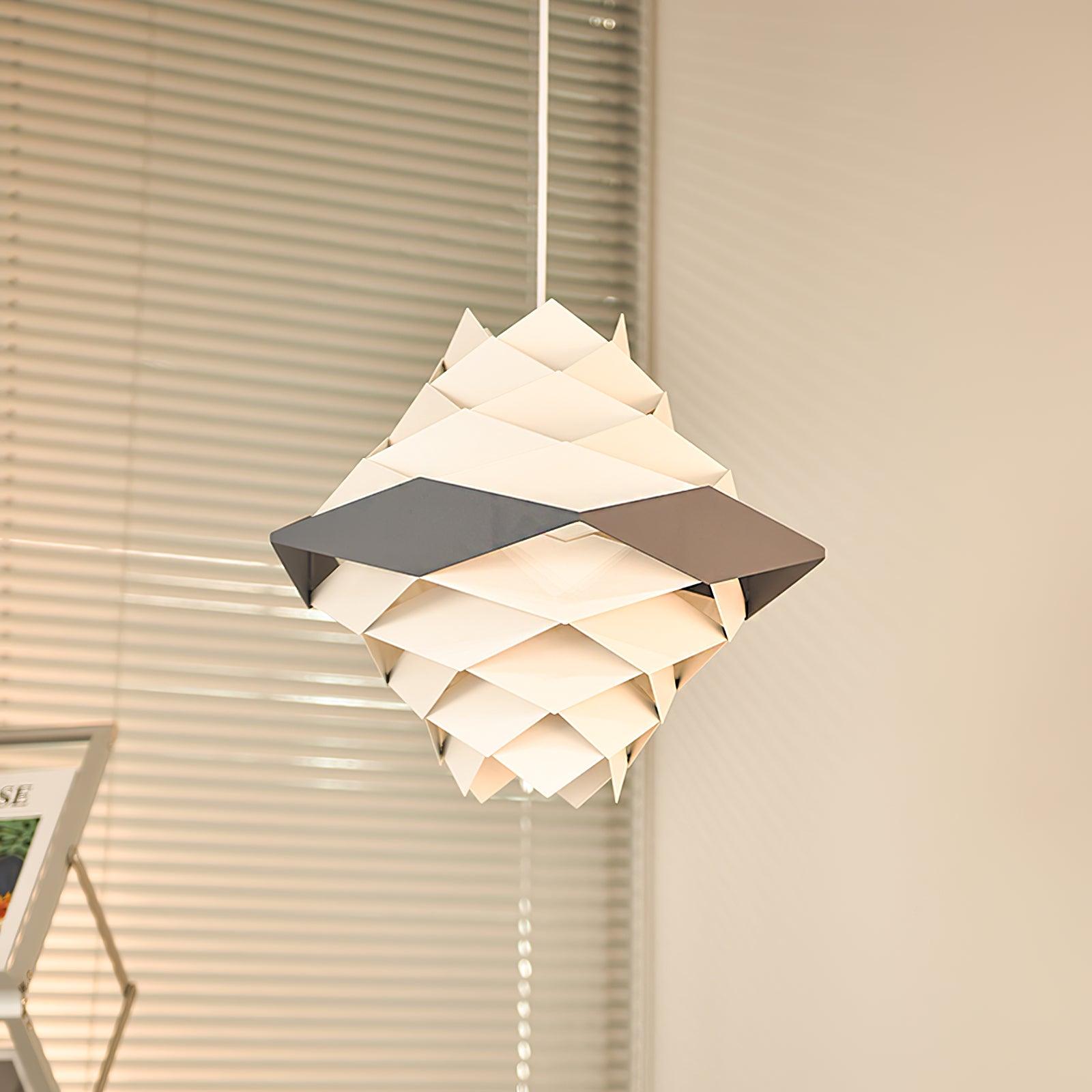 Modern Scandinavian Geometric Metal Pendant Light White and Blue Origami Style Hanging Lamp